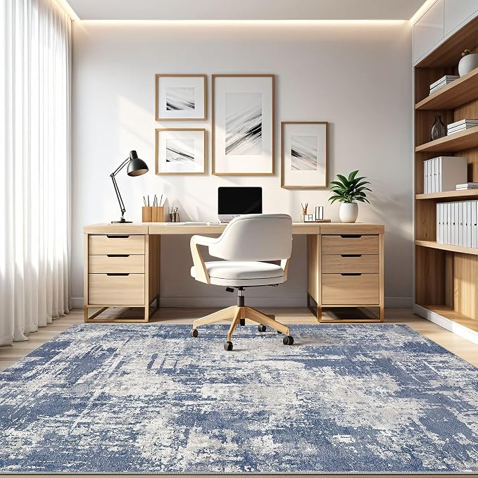 6x8 Area Rug Living Room: Washable Large Abstract Modern Soft Rug Stain Resistant Indoor Floor Non Slip Accent Carpet for Bedroom Nursery Playroom Dining Room Office Dorm Home House- Navy Grey