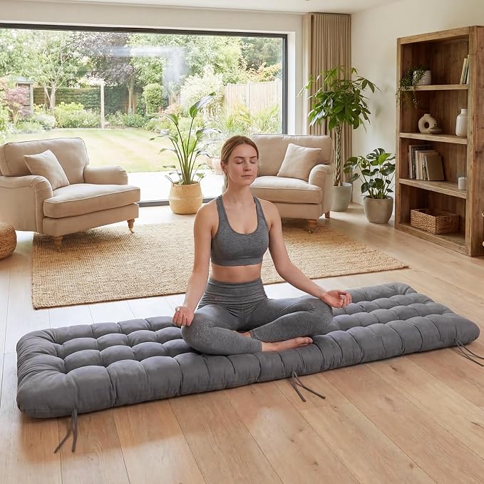 Wenqik Long Floor Cushion Large Floor Cushion with Brushed Cotton 74.8 x 27.5 x 3.15 in Jumbo Lounger Pillow for Outdoor Indoor Bay Window Meditation Yoga Reading Sleeping(Dark Gray)