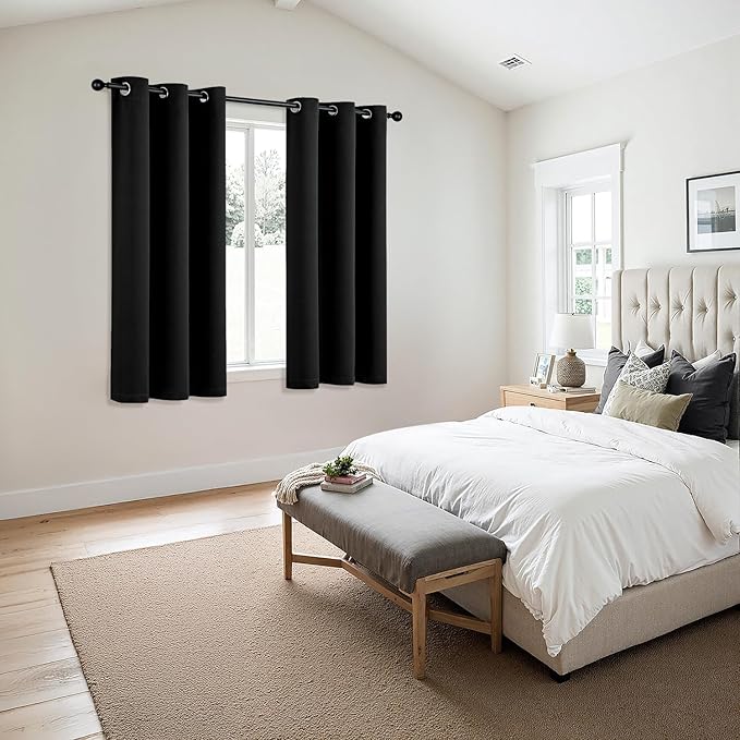 MIULEE Black Blackout Curtains for Bedroom Living Room 63 Inches Long 2 Panels, Thermal Insulated Room Darkening Drapes Solid Grommet Noise Reduction Light Blocking Window Treatments 34x63 Inch