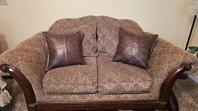 Genuine Leather Pillow Cover Case for Lumbar Throw Couch Pillows - Farmhouse Decorative Modern Sofa Thick & Soft Cushion Covers (Dark Brown, 20" x 20")