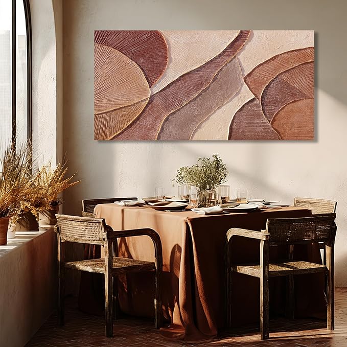 Dolidoteart Brown Beige Abstract Wall Art, Hand Painted Oil Painting for Office, Large Textured Horizontal Wall Decor for Living Room Bedroom, 24x48 Inch