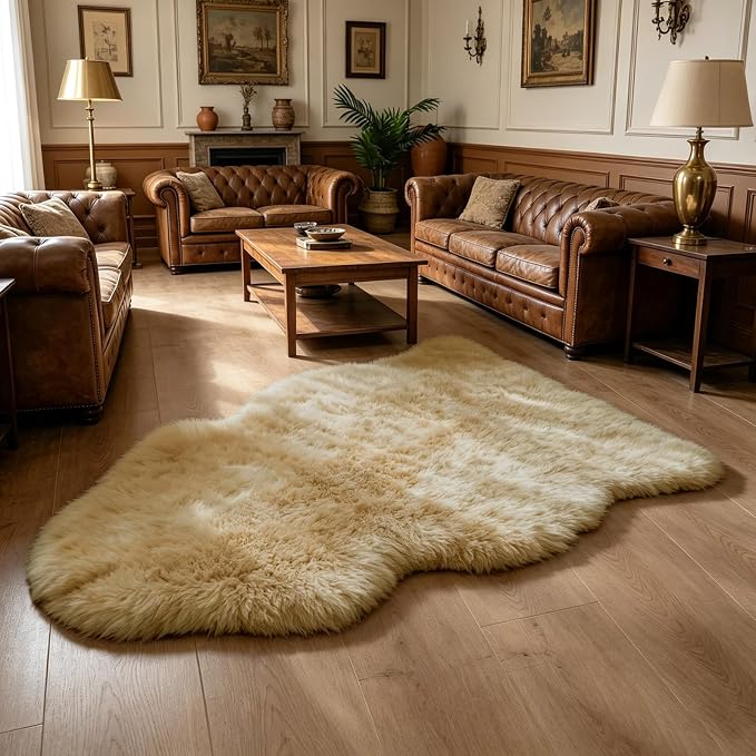 Genuine Sheepskin Rug New Zealand Fluffy Lambskin Rug, Natural Luxury Sheepskin Throw for Bedroom Living Room Children's Room Office- Premium Area Rug Chair Cover (2×3 Feet, Worm Brown)