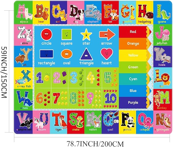 ABC Carpet,Kids Carpet for Playroom, Classroom Floor Play Mat for Kids,Preschool Rugs wtih ABC, Numbers, Animals, Extra Large Thick (78.7X59 Inch)