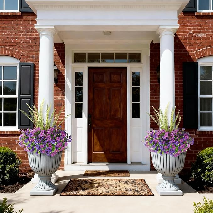 INQCMY Artificial Flowers for Outdoor 12 Pcs Faux Silk Daisy and 1 Pcs Fake Long Leaved Grass UV Resistant Tall Ferns for Home Doorway Courtyard Garden Backyard Decorative