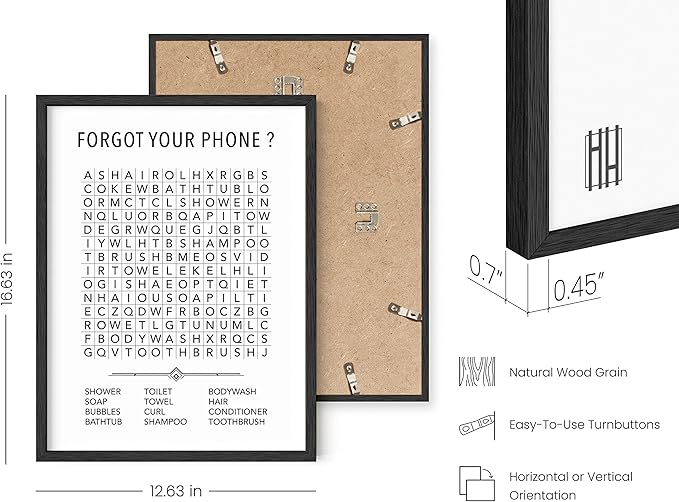 HAUS AND HUES Funny Bathroom Decor & Prints | Kids Word Search Bathroom Art, Black Framed Funny Wall Decor for Guest Bath or Half Bath | 12" x 16"