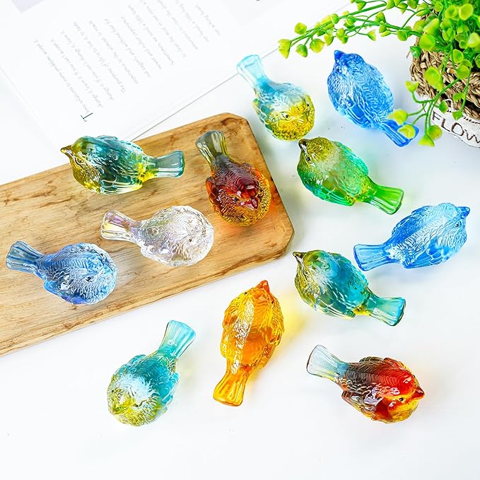 Set of 4 Glass Bird Crystal Collectible Figurines Valentines Gifts for Bird Lovers Red Bird Stuate Decor for Party Wedding Anniversary