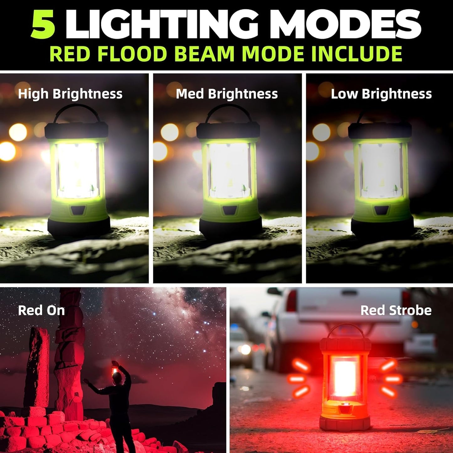 Rechargeable Camping Lantern, 3000LM 5 Light Modes Camping Light 4400 Capacity Phone Charger LED Impact-Resistant Flashlight Lantern Portable Waterproof Hurricane Lanterns for Emergency