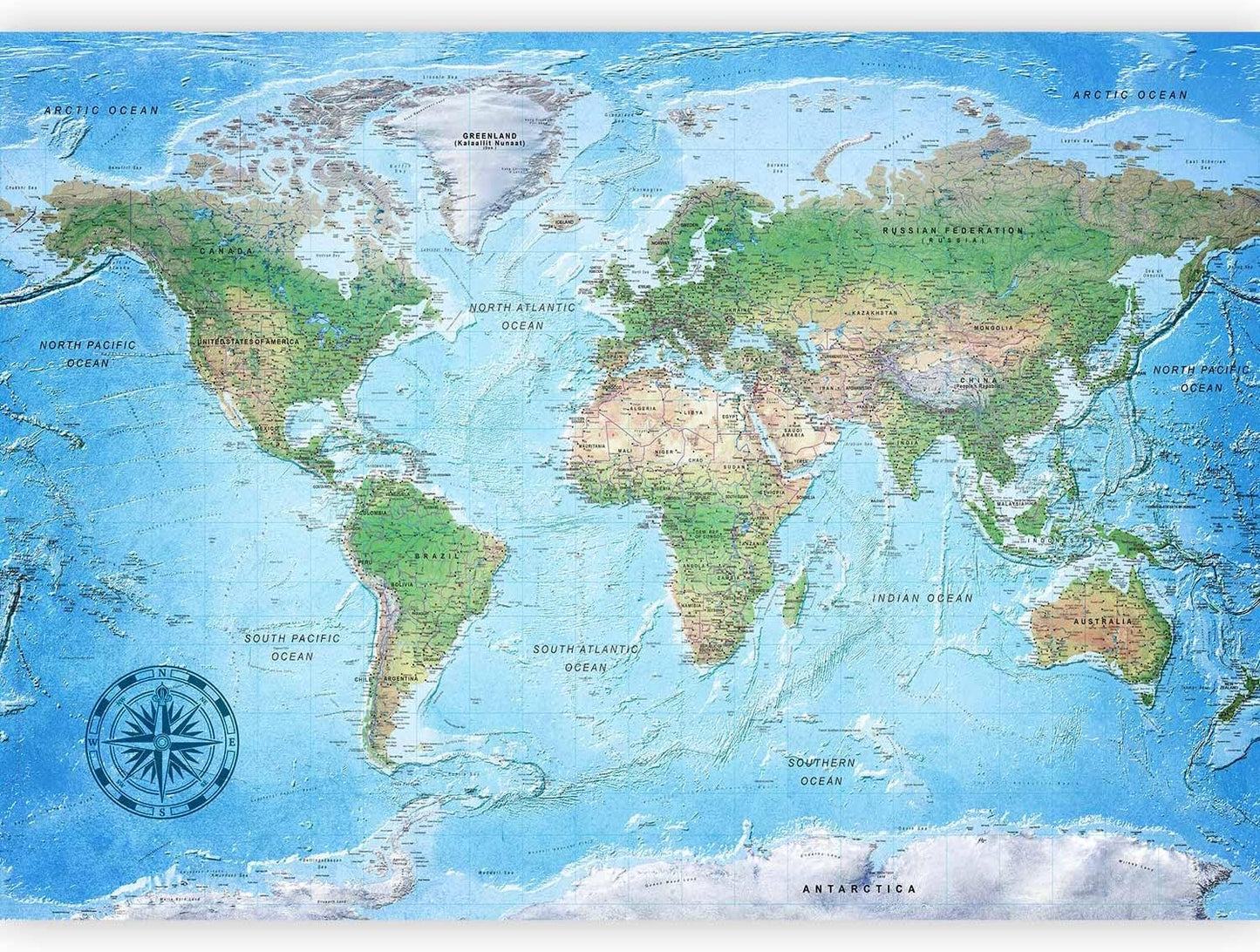 artgeist Wall Mural World Map 154x110 in - XXL Peel and Stick Self-Adhesive Wallpaper Removable Large Sticker Foil Wall Decor Print Picture Image Design Map of The World k-A-0127-a-a