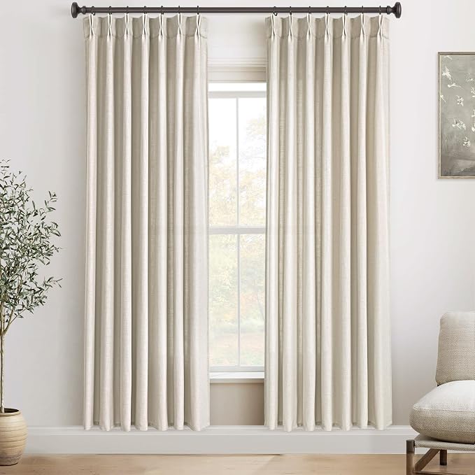 78 Inch Linen Curtains 2 Panel Set for Living Room Natural Beige Pinch Pleat Curtain Memory Trained with Hook FarmhouseRustic Canvas Textured Light Filtering Track System Pleated Drapes 78 Long