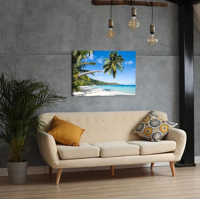 Tropical Coastal Wall Art Beach Landscape Palm Tree Pictures for Living Room Bathroom Wall Decor Ocean Scenery Poster Nature Seascape Canvas Prints Modern Framed Artwork Office Home Decorations 20x30”