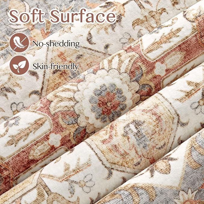 Tortania Area Rug Living Room Rugs - 8x10 Washable Boho Rug Vintage Oriental Distressed Farmhouse Large Thin Indoor Carpet for Living Room Bedroom Under Dining Table Home Office - Orange Multi