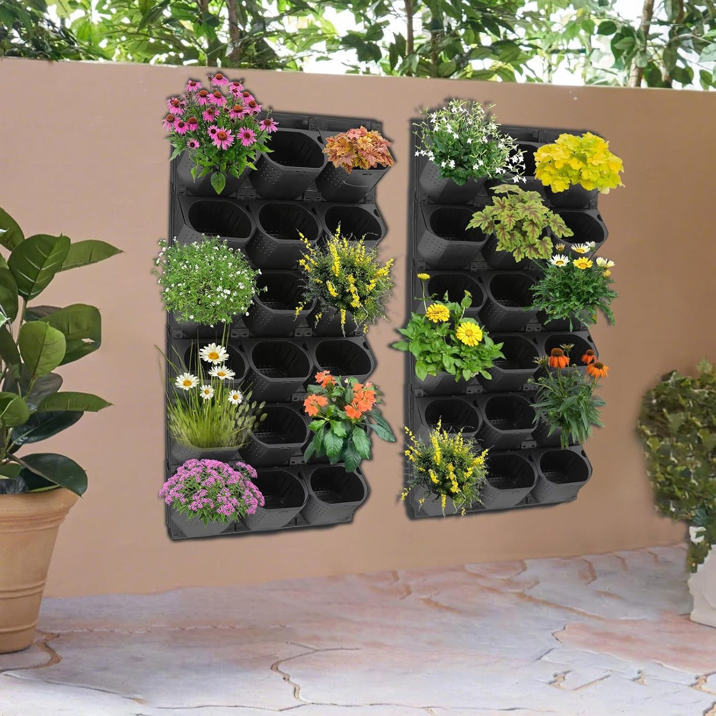 Self Watering Wall Planter | 36 Pots Vertical Garden Planter for Indoor Plants | wall-Mounted Stackable Wall planter | Hanging Plant Flower Pot Holder | 10.56 Fl Oz Each Individual Pot | Black