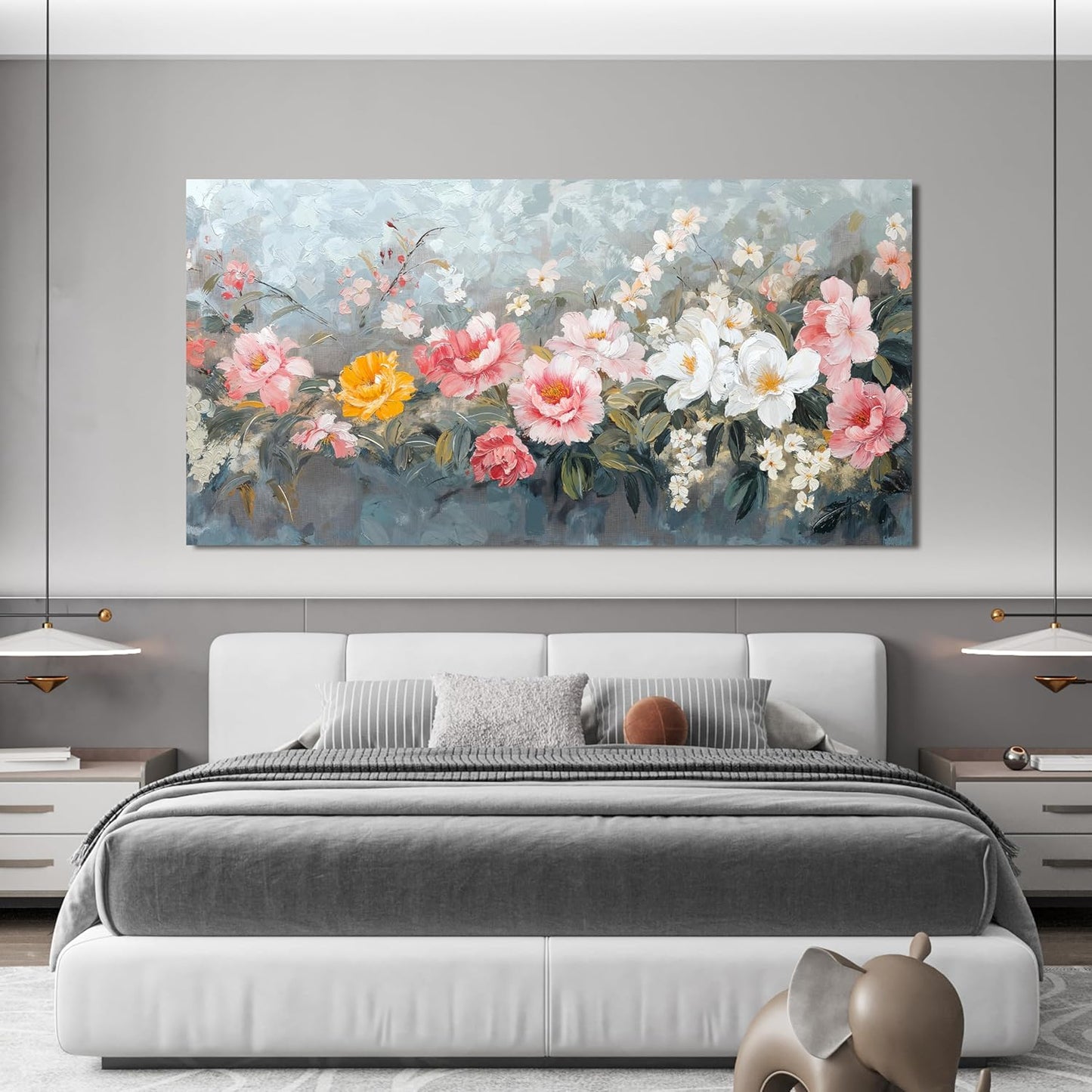 Canvas Wall Art Decor Colorful Flower Oversized Wall Art Decor Modern Large Wall Decorations For Living Room Artwork For Walls Botanical Wall Decor prints Paintings Bedroom Office Decor 29"X58"