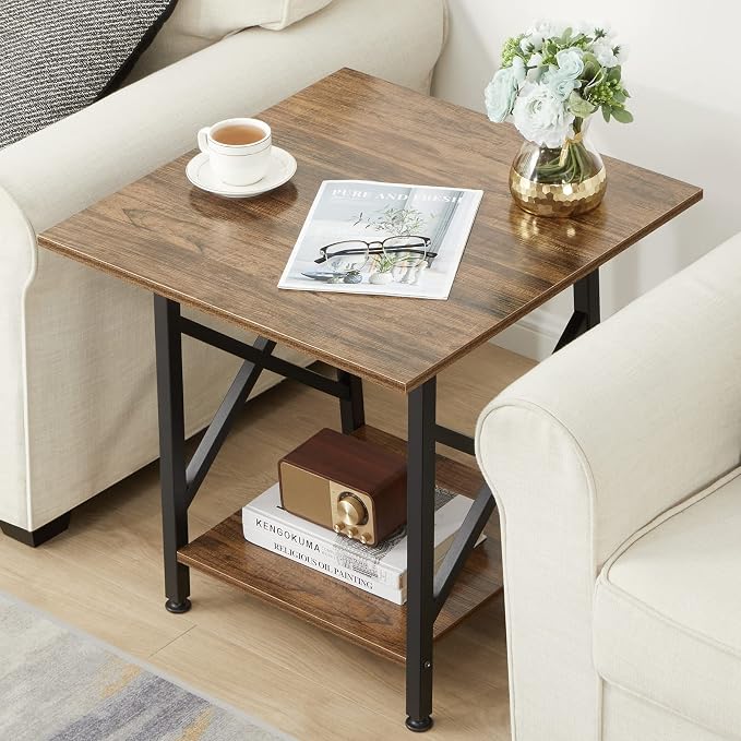 GreenForest Coffee Table with Round Corner and End Table 24 inch for Living Room Walnut
