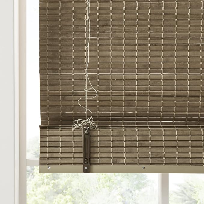 Madison Park Eastfield 100% Bamboo Cordless Roman Shades-Woven Wooden Privacy Panel, Light Filtering Easy Installation Window Blind Treatment, Bedroom, Living Room Decor, 33" W x 64" L, Natural Ash