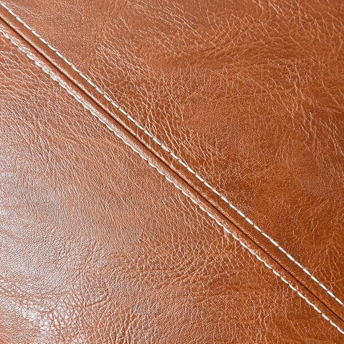 Fancy Homi Brown Boho Faux Leather Decorative Throw Pillow Covers 16x16 Inch for Living Room Couch Bed, Hand Stitched Accent Square Cushion Case 40x40 cm, Luxury Modern Farmhouse Home Decor