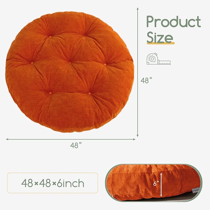 HIGOGOGO Papasan Chair Cushion with Chenille Cover (Without Chair), Soft Supportive Cushion, Orange, 48 x 48 Inch