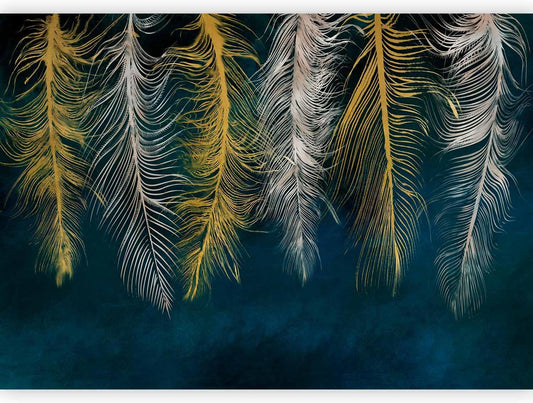 artgeist Wall Mural Feather 138x101 in - XXL Non-Woven Wallpaper Fleece Wall Decor Photo Print Picture Image Design Landscape Abstract Beige Navy Blue b-A-0812-a-a