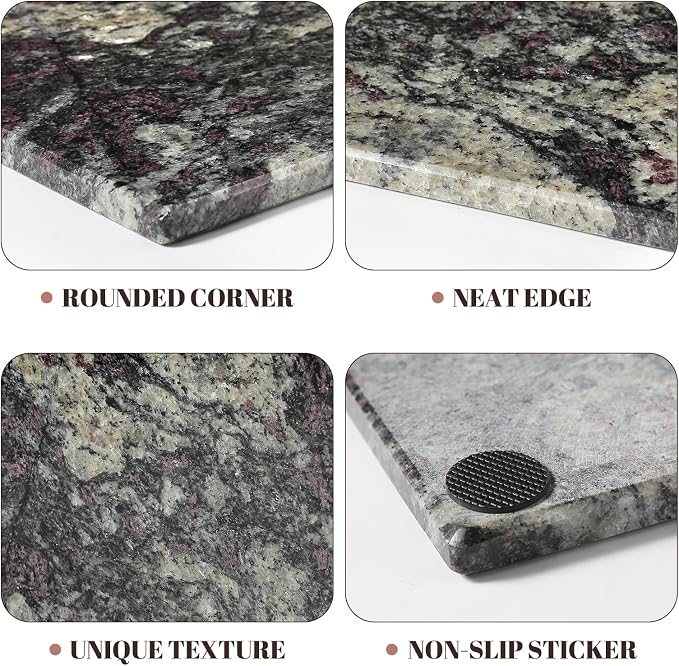 Koville Natural Marble Cutting Board for Kitchen Counter, 12" x 8" x 0.4" Real Stone Slab Marble Cheese Board for Home Decor, Granite Pastry Boards Granite Cutting Boards Candle Plate - Black Fantasy