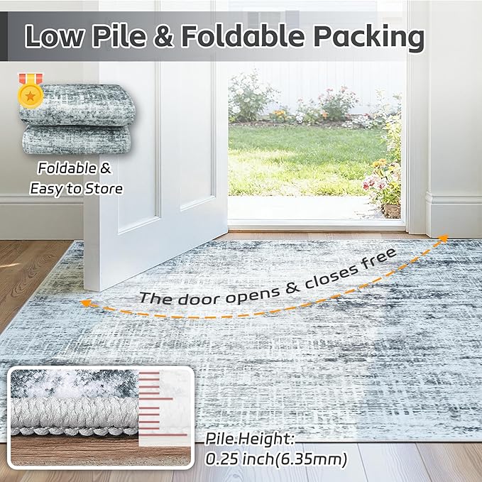 8x10 Area Rugs Washable Rug:Anti-Skid Abstract Modern Living Room Rug Soft Thin Carpets Indoor Floor Non-Shedding Carpet for Bedroom Dining Farmhouse Nursery Home Office(Black/Grey/White, 8x10)