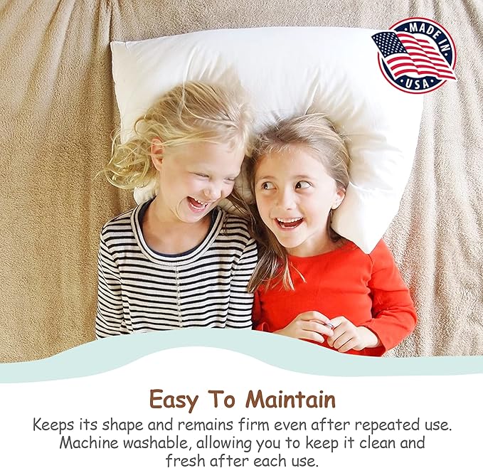Pillowflex Sleep & Toddler Pillow (18x24 inches) - Soft Faux Synthetic Down Alternative, Perfect for Toddlers, Bed Pillows for Sleeping Wedge with Neck Support and Allergy Free Kid's Pillows.