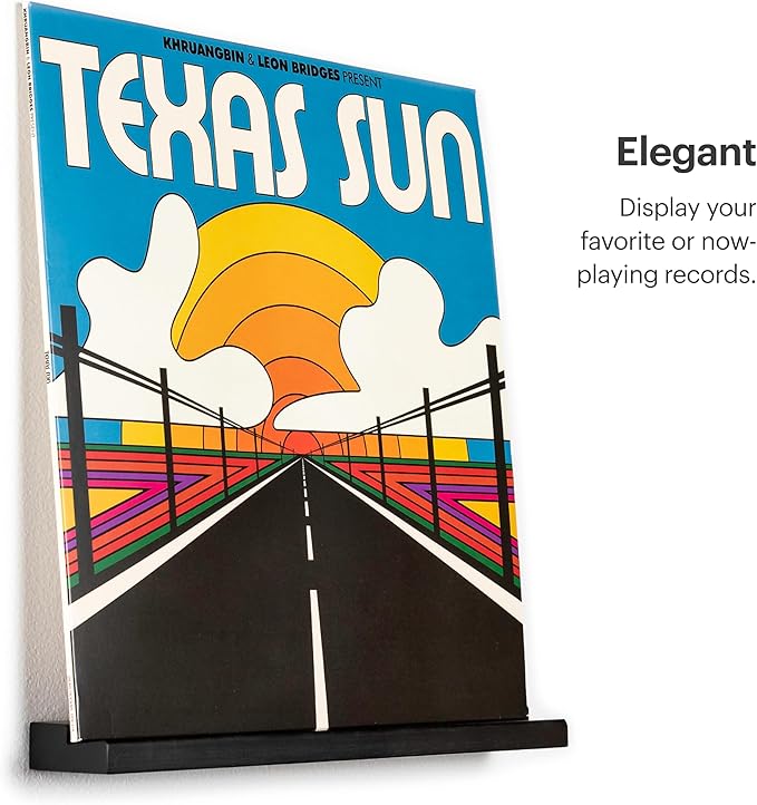 Vinyl Record Wall Mount - 3 Elegant Display Ledges Made from Solid Wood - These Vinyl Record Shelf Will Hold Records of Any Size (Black)