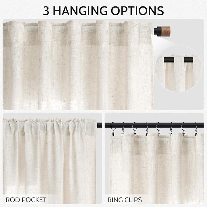Nanspring Modern Linen Curtains 84 Inch Length 2 Panels Set for Living Room Light Filtering Semi Sheer Curtain Back Tab Neutral Luxury Modern Farmhouse Decor Linen Blend Drapes for Bedroom 52x84