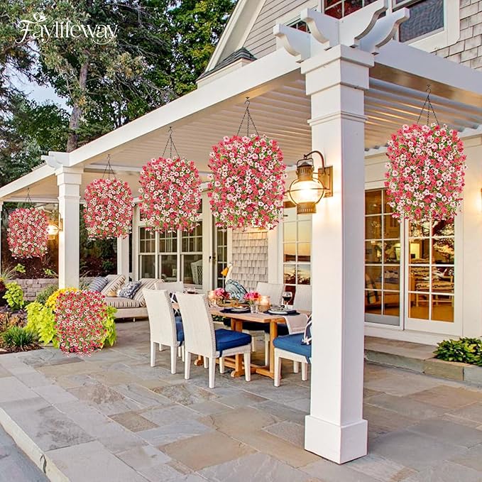 Artificial Hanging Flowers for Outdoors Spring Summer Decoration, 8PCS UV Resistant Silk Fake Hanging Plants for Patio Porch Front Yard Window Garden Indoor Decor(Hot Pink&Light Pink,8PCS)