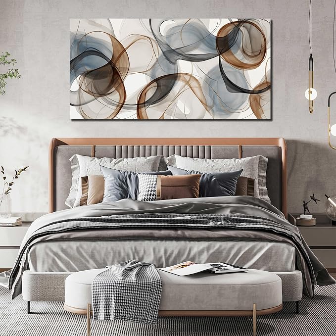 AOZEMI Abstract Art Wall Decor Light Blue Wall Art Brown Canvas Art Print Modern Large Artwork for Bedroom Bathroom Living Room Office 29"x 59"