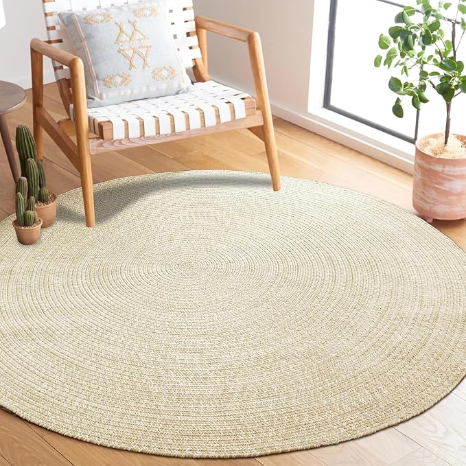 Superior Indoor/Outdoor Area Rug, Dual-Tone Reversible Braided Floor Decor for Patio, Front Porch, Entryway, Living Room, Office, Nursery, Artistic Home, 6' Round, Cream-White