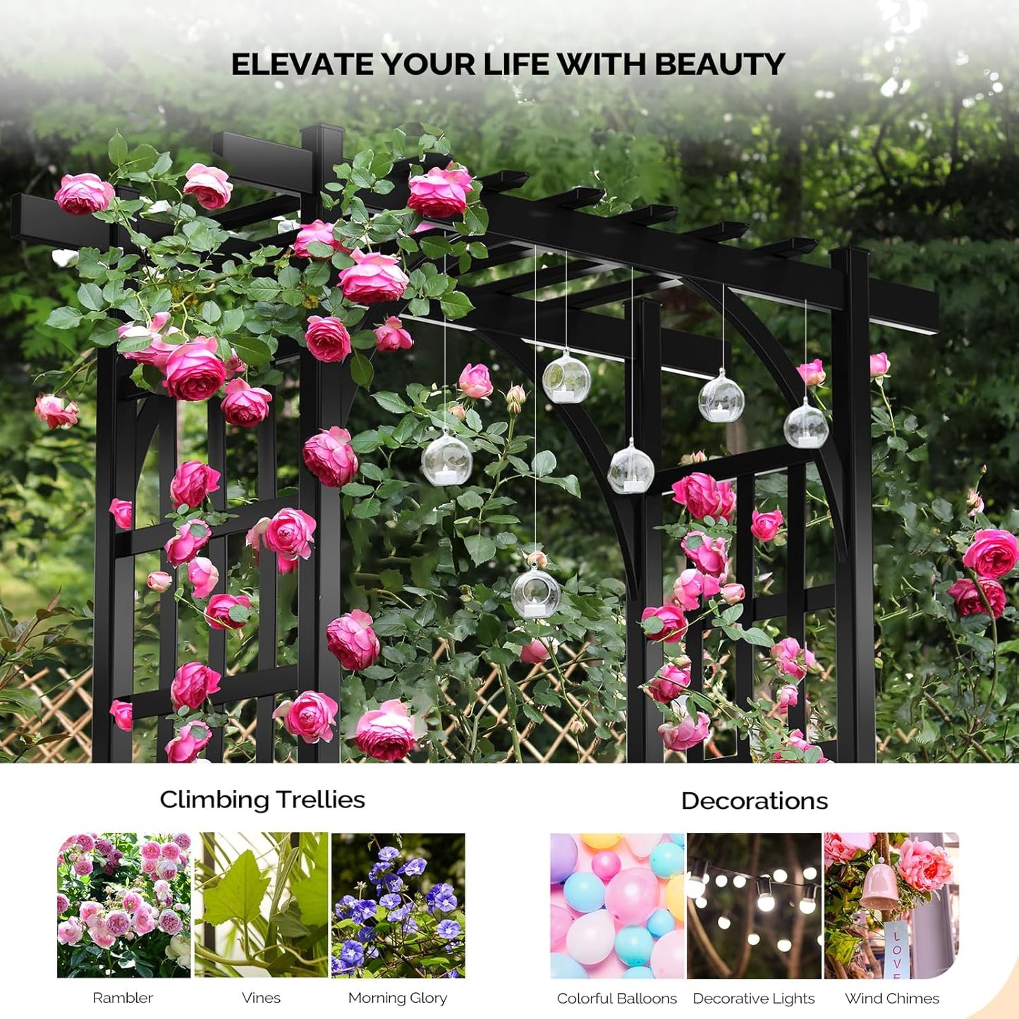 VINGLI Garden Arbor, PVC Wedding Arch for Ceremony Party, Garden Trellis for Climbing Plants Outdoor, Arch Backdrop Stand for Garden, Backyard, Wedding, Lawn (Black)