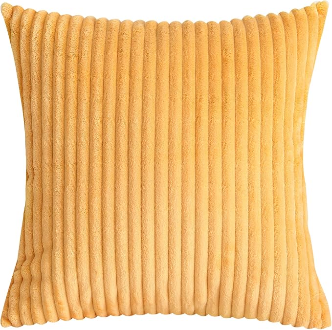 TangDepot Velvet Big Corduroy Pillow Covers 18x18 Cream Orange 2-Pack | Soft wide-stripe corduroy pillow cover, hidden zipper, machine washable, easy refresh, for bedroom living room indoor outdoor