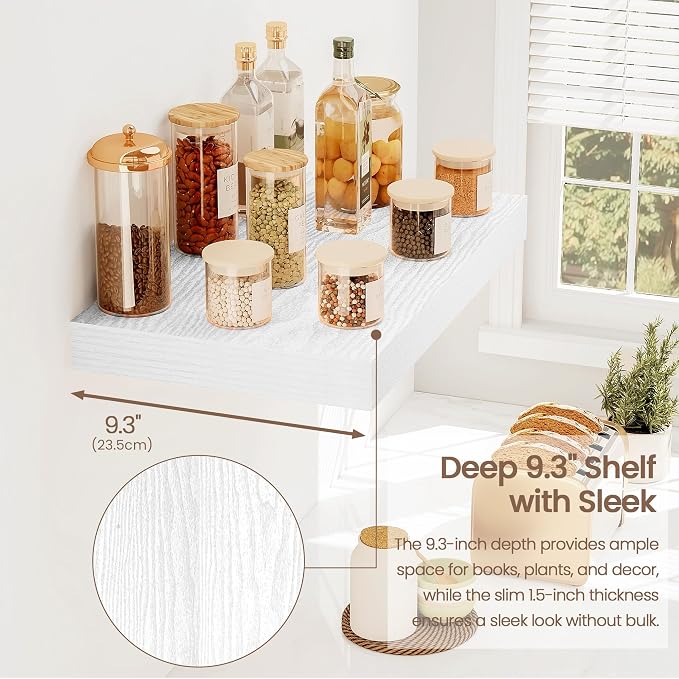 Vivelove White Floating Shelves, 16 Inch Wall Display Shelves for Bathroom Living Room Kitchen Bedroom Office Farmhouse Home Decor, 16" X 9.3" X 1.5" - Set of 2, White