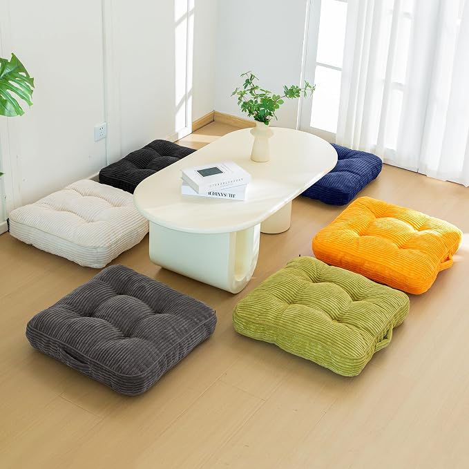 HIGOGOGO Floor Pillow Cushion for Adults, Meditation Cushion Pillow, Large Square Floor Sitting, Tufted Corduroy Cover, for Tatami Living Room or Yoga, 22x22 Inch, Navy