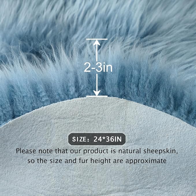 Premium Genuine Sheepskin Area Ruge - Real Wool Fur Shaggy Carpet | Fluffy Soft Natural Lambskin Rug Seat Chair Covers for Couch Sofa Bedroom Living Room(Dusty Blue,2×3 Feet Sheepskin)