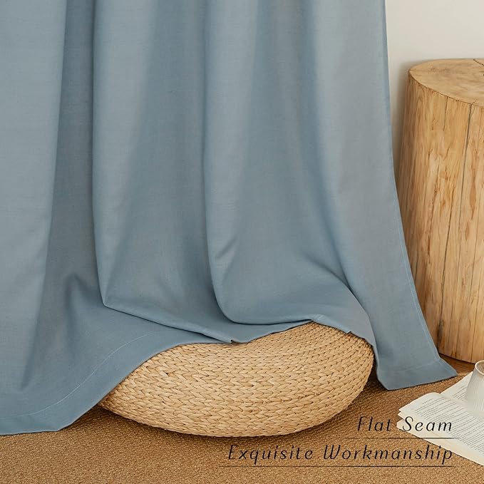 NICETOWN Linen 36 inch Curtains for Kitchen Window, Grommet Thick Flax Linen Stone Blue Small Window Treatments Privacy Assured with Light Filtering for Cafe/Kids Room, W42 x L36, 2 Panels