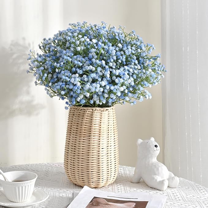 Yastouay Babys Breath Artificial Flowers, 30 Pcs Blue Baby Breath Flowers Artificial Bulk, Real Touch Fake Babys Breath Gypsophila for Wedding Party Bouquet Floral Arrangement Home Decor