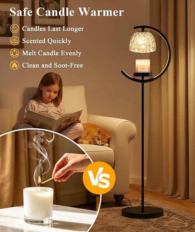 seenlast Candle Warmer Floor Lamp with Timer and Dimmer | Standing Electric Wax Melt Warmer for Home Decor, Living Room & Bedroom | Birthday Gifts for Women, Mom & Girlfriend