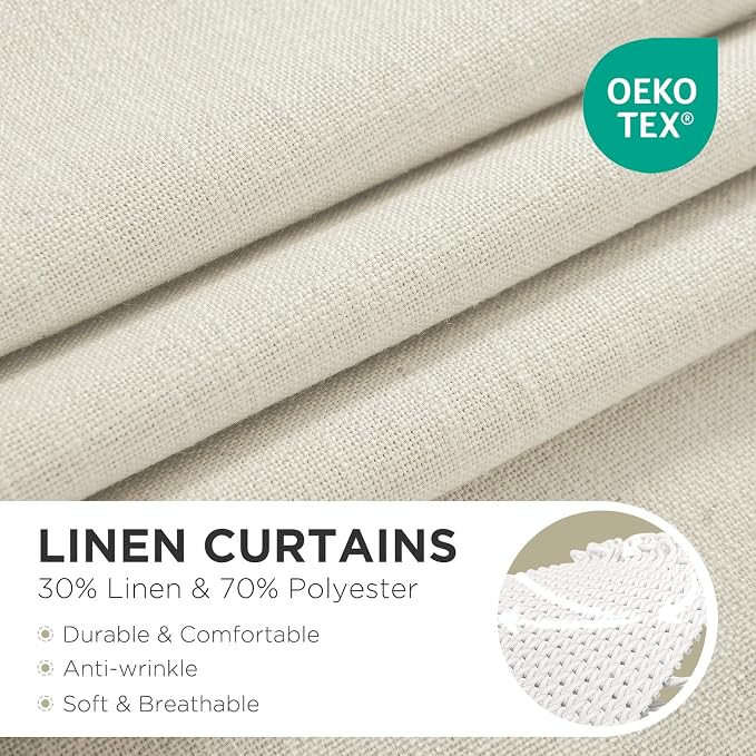 Joydeco Linen Curtains 72 inch Length 2 Panel Set, Light Filtering Curtain for Living Room Bedroom, 52 inch Wide Drapes with Rod Pocket Back Tab