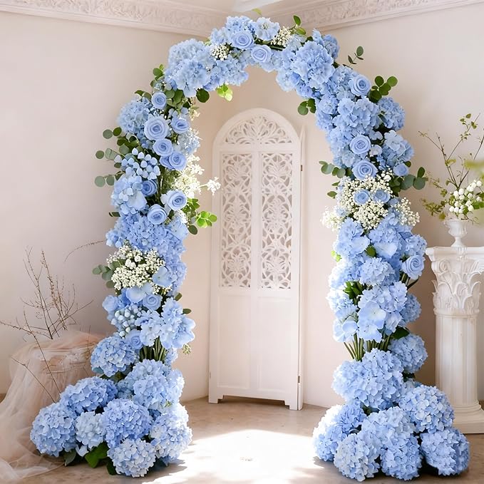 65Pcs Blue Hydrangea Artificial Flowers Bulk，Realistic Silk Fake Flowers with Stems，Faux Hydrangea Flowers for Wedding Home Decor Centerpieces Living Room Garden Party Baby Shower Decoration