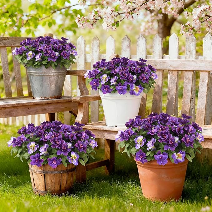 Hommyea Artificial Fake Flowers for Outdoor, 8 Bundles Faux Plants Silk Flowers Spring Decoration UV Resistant No Fade Plastic Flowers for Outside Planters Home Porch Patio Yard Garden Decor