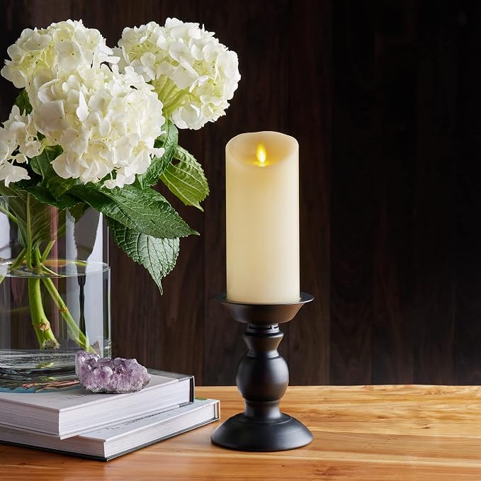Luminara Scalloped Edge Flameless LED Candle, Ivory, 3" x 6.5", Battery Operated, Moving Flame, Real Wax Pillar with Timer, Vanilla Honey Scented