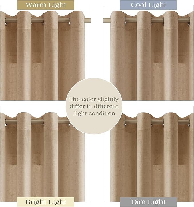 Extra Long Sand Beige Linen Curtains 120 Inches Length for Living Room Grommet Top Semi Sheer Elegant Drapes for Bedroom Light Filtering Neutral Sheer Curtain for Large Window 10FT 52x120, 2 Panel