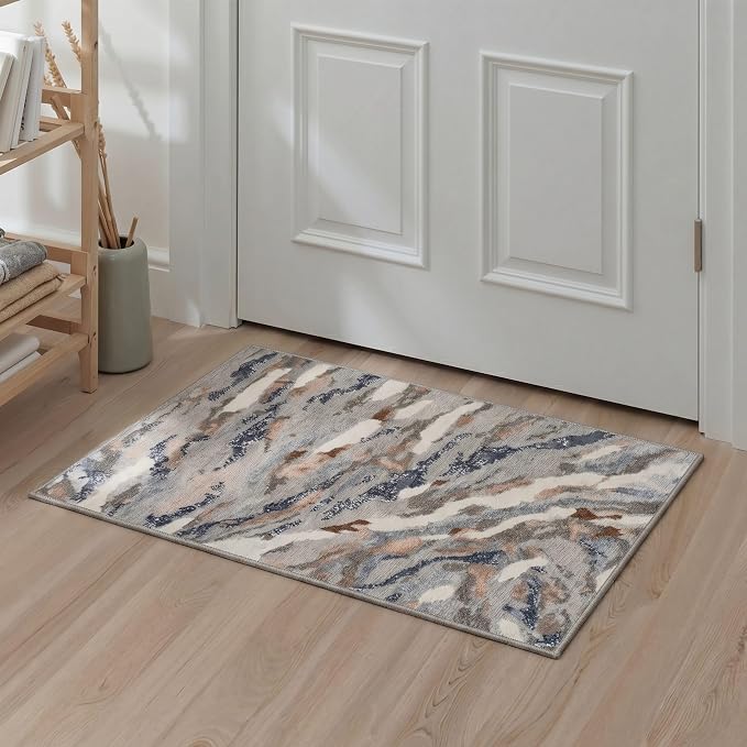 BEIMO 2x3 Rugs for Entryway Entrance Kitchen Bathroom, Machine Washable Rug Modern Abstract Soft Area Rug, Low Pile Indoor Floor Carpet with Non Slip Backing, Warm Greige