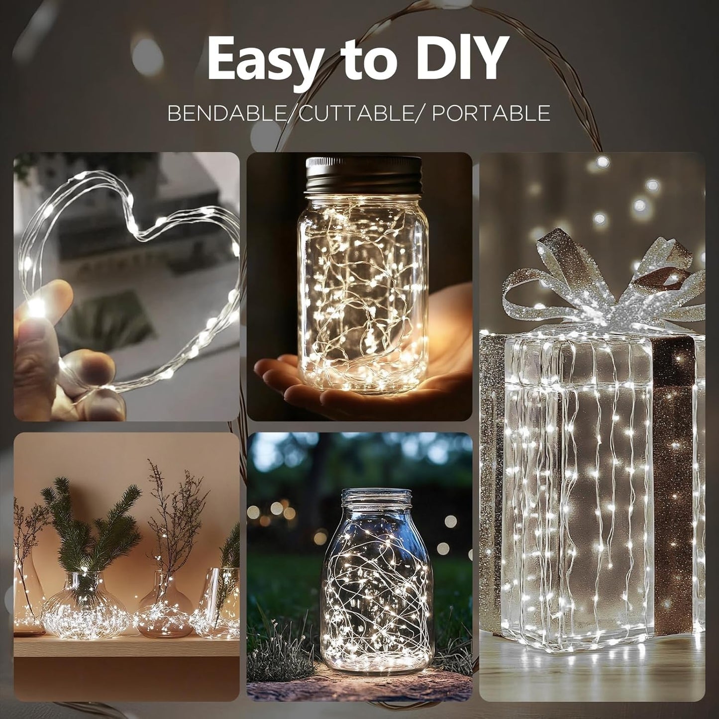 Fairy Lights Battery Operated String Lights 16.4ft 50LED Flashing and Constant Light Waterproof Silver Wire for Christmas DIY Party Bedroom Wedding (White, 2 Pack)