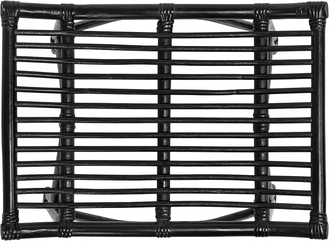 JONATHAN Y Gabriel 18" Handcrafted Rattan and Teak Wood Vanity Stool, Bohemian Backless Accent Ottoman Footstool, Black STL3005C