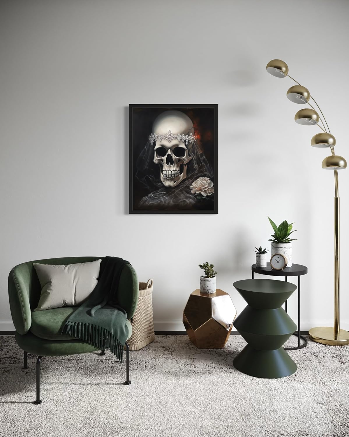 Skull Bride Poster Art Print, Halloween Scary Vintage Wall Art Academia Spooky Painting Decoration for Horror Prints, Gothic Posters Bedroom Decor 89 (Skull Bride, 16 x 20 inches, Black Frame)