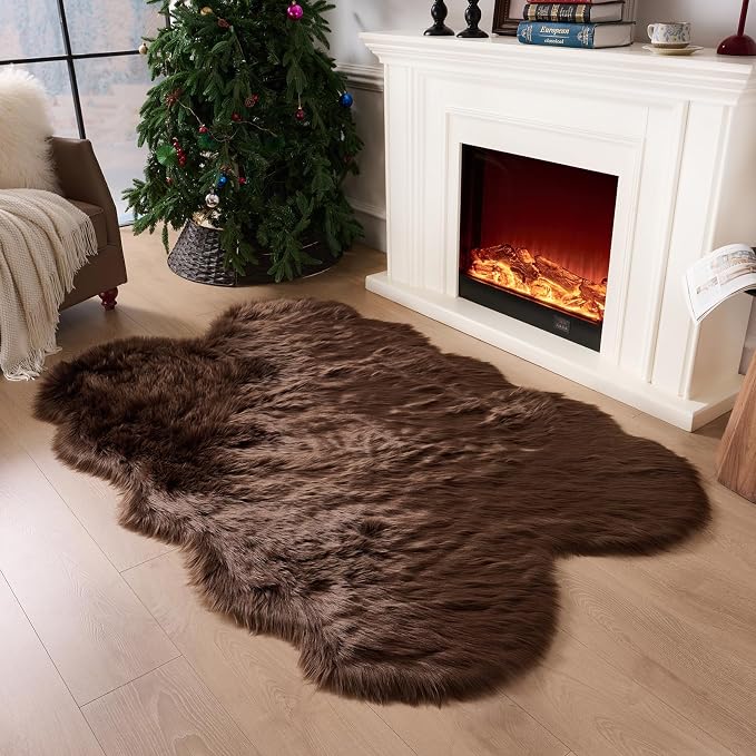 Faux Fur Rug Coffee Sheepskin Area Rug,Ultra Soft Shaggy Plush Rug Bedroom Living Room Sofa Floor Kids Room Bedside（4 x 6 ft Sheepskin）