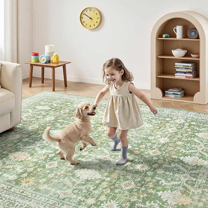 Lofus 10x14 Area Rug for Living Room,Light Green Washable Area Rugs with Non-Slip Backing,Soft Boho Carpets for Bedroom Dining Room Home Office Indoor Nursery