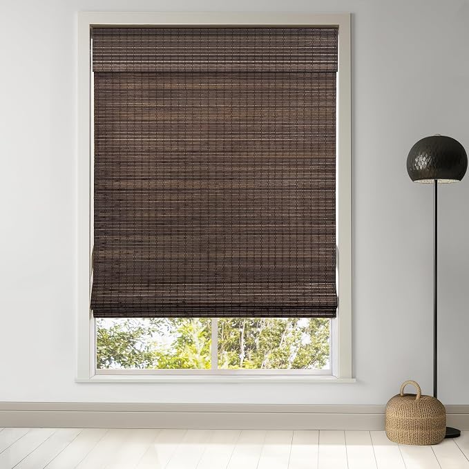 LazBlinds Cordless Bamboo Roman Shades, 34.5x64, BDP-Espresso | Privacy Blinds for Interior Windows, Room Darkening Roll Up Bamboo Blinds for Home & Patio